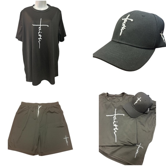 Black Faith Graphic T-Shirt, Shorts, and Cap Set, Unisex, NWOT, Size 3X - Picture 1 of 6